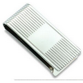 Silver Ribbed Money Clip with Squared-Center
